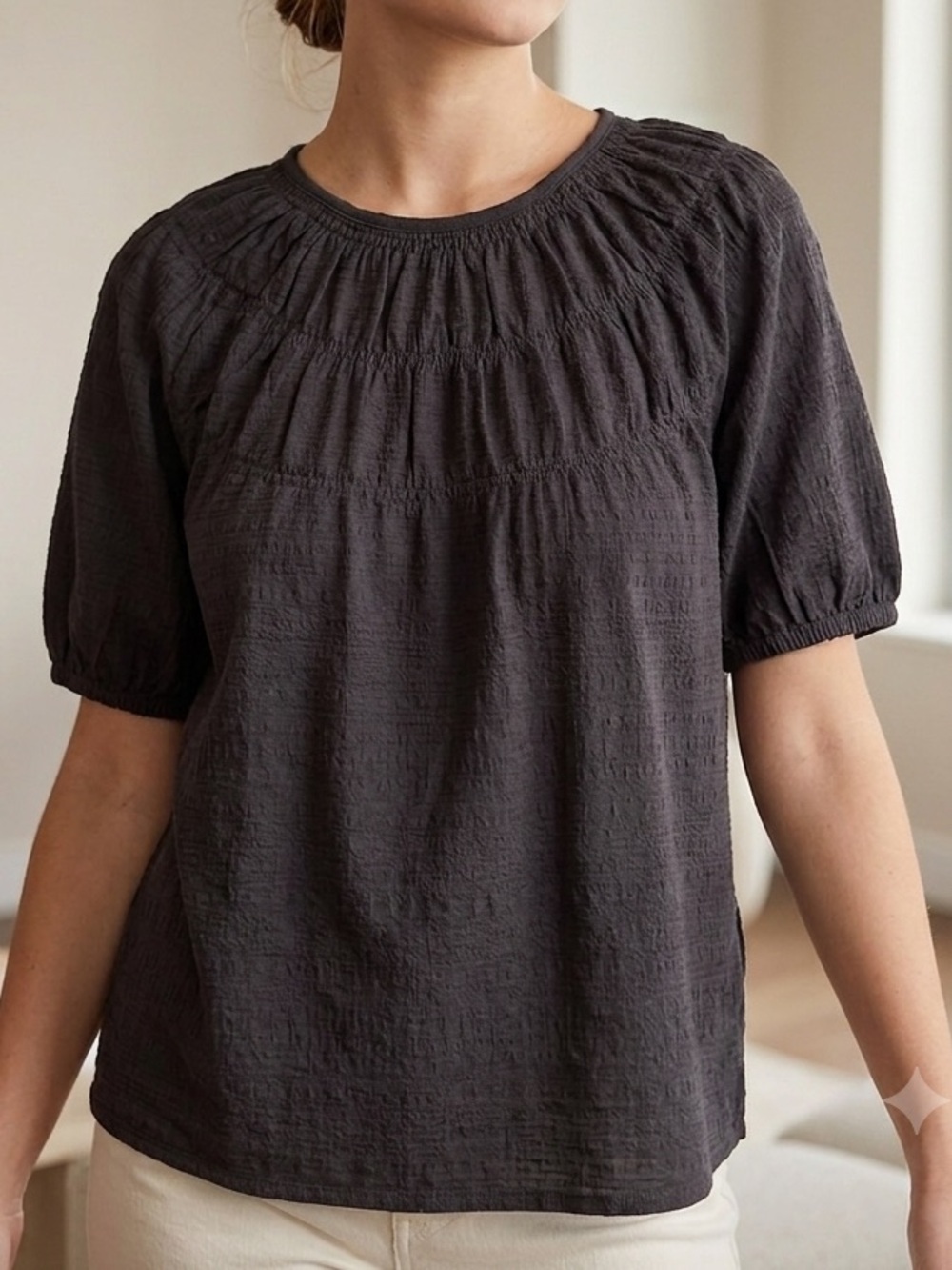 Banana Republic Smocked Short Sleeve Top